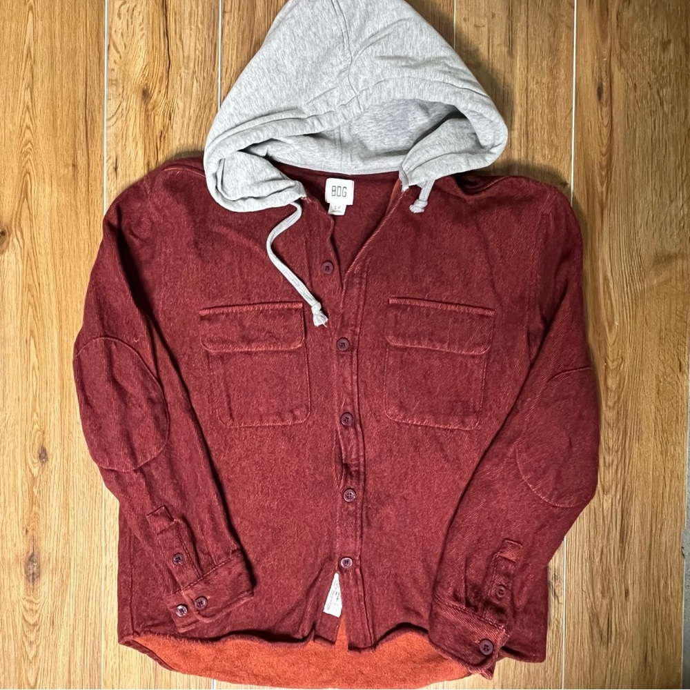 Urban Outfitters BDG Washed Twill Overshirt Jacket Hoodie SMALL Rust Orange Red